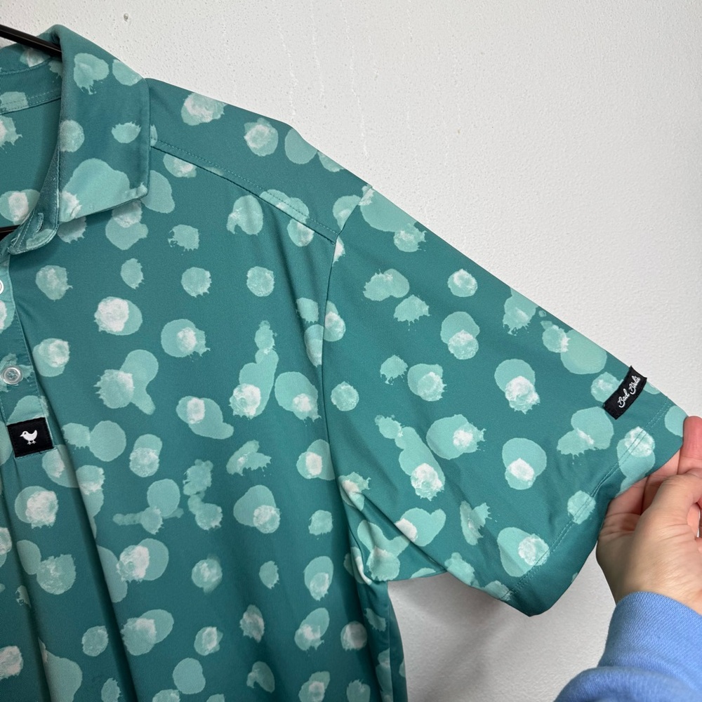 Bad Birdie Waterboy Retired Dot Bam Bam Teal Preppy Golf Polo Athletic Shirt M - Picture 5 of 11